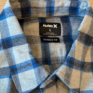 Hurley NEW Men's Plaid Logo Flannel Buttoned Shirt  Blue Plaid Size Medium